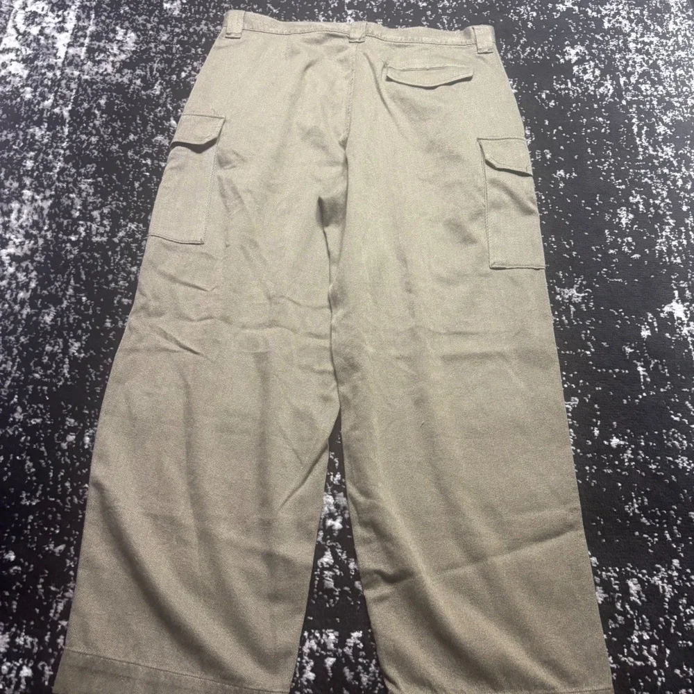 Vintage Structure Mens Olive Green Cargo Pants Wide Leg Cotton Twill 36x30